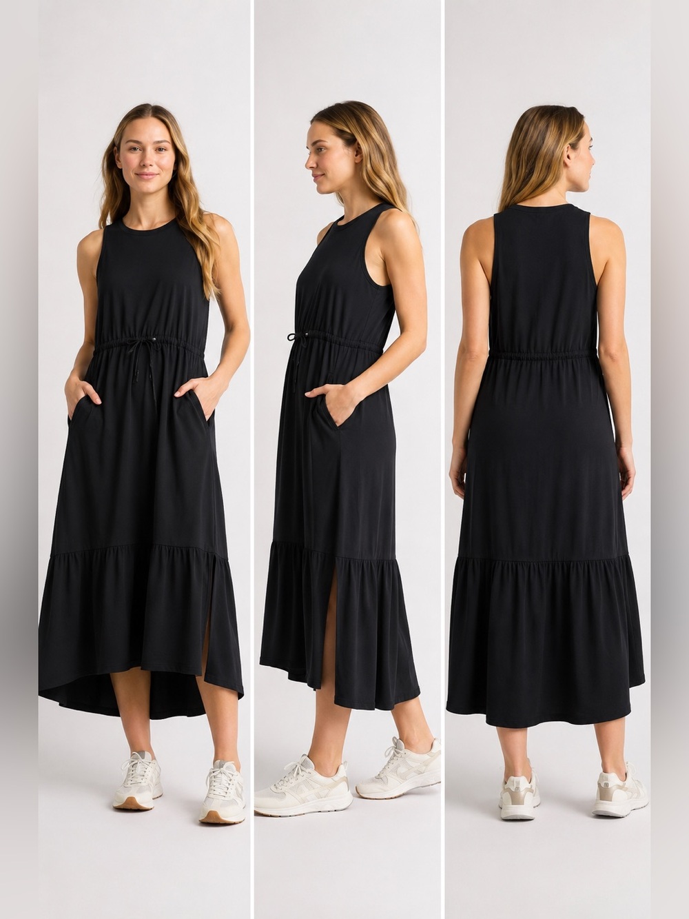Zella Pursuit Tiered Midi Dress Black Size L NWT
